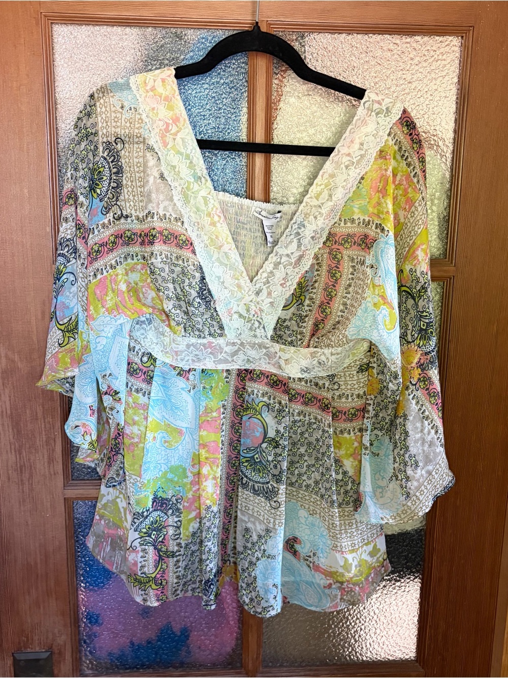 American Rag Pastel Multi Paisley Lace-Trim Tunic
